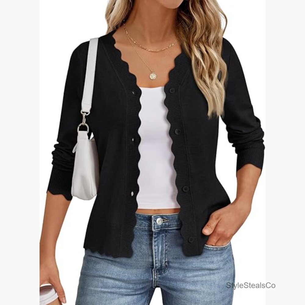 Large Lightweight Cardigan Sweater V-Neck Button Down Long Sleeve - Picture 1 of 6